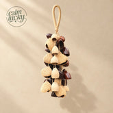 Handmade cream and black striped seed wind chime hanging, handheld natural chime