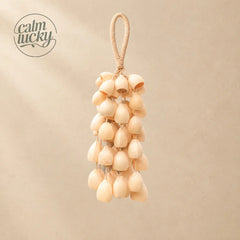 Handmade pale cream smooth seed wind chime hanging, handheld natural chime
