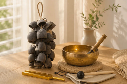 Sound healing beginner guide with natural instruments for daily stress relief in US home