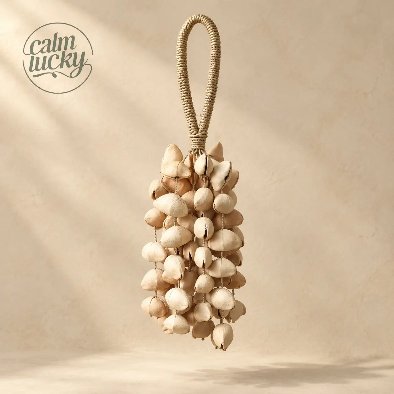 Handmade white shell seed wind chime hanging, handheld natural chime