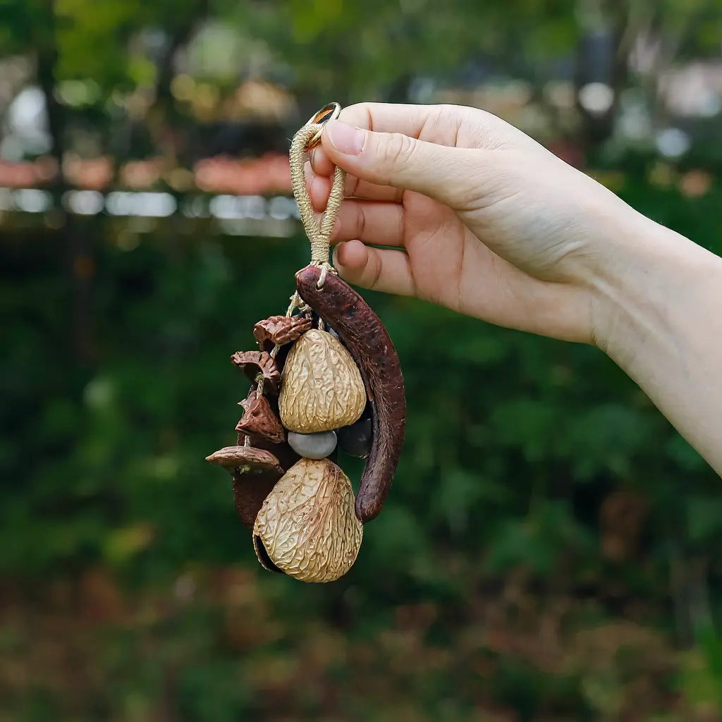 Forest Leaf seed charm — leaf-shaped natural seed bell keychain