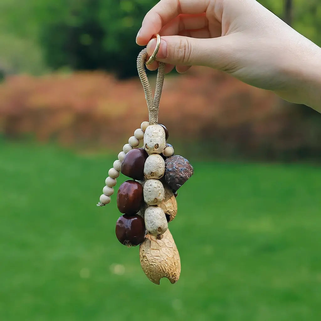 Crimson String seed charm — red cord natural seed bag charm