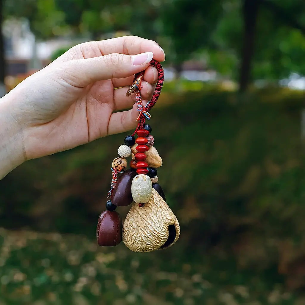 Red Berry seed charm — red berry bead natural seed keychain bell