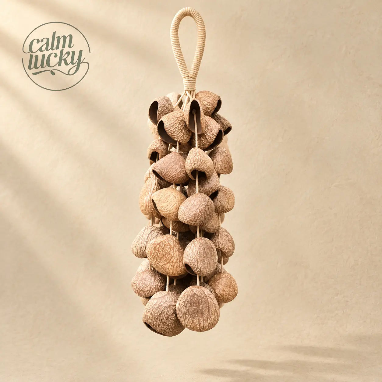 Handmade dark black-brown seed wind chime hanging, handheld natural chime