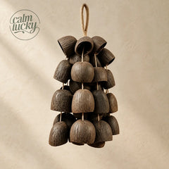 Handmade light tan shell seed water chime hanging, handheld natural chime