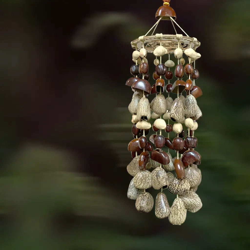 Ivory Tower long tiered wind chime with cascading cream fruit shells