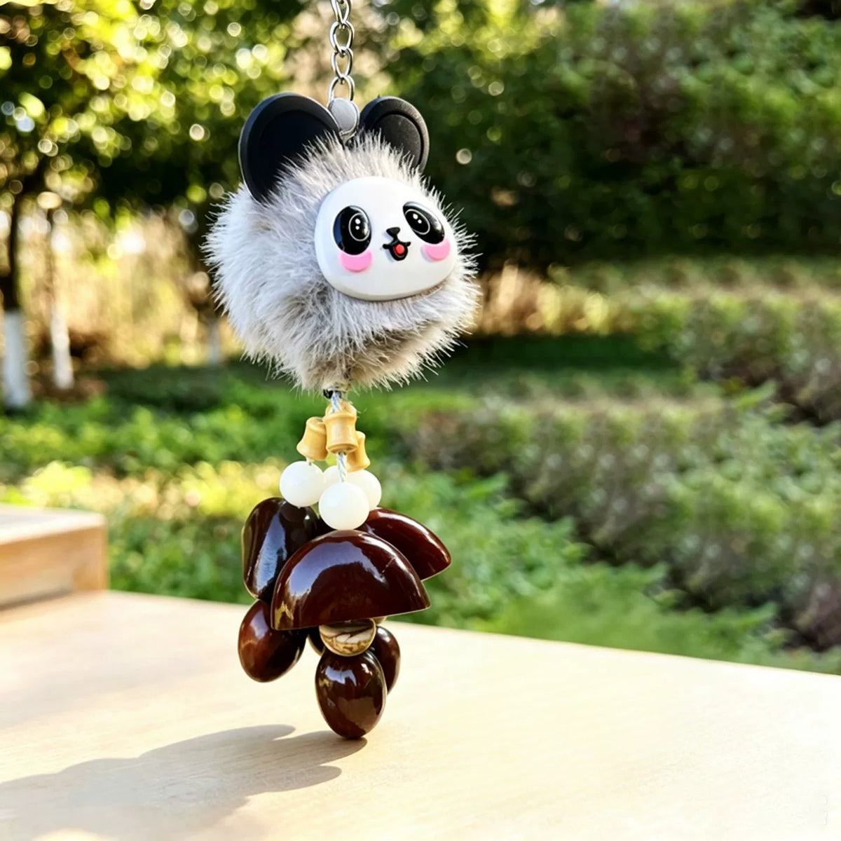Panda Plush & Natural Seed Pod Rattle Charm